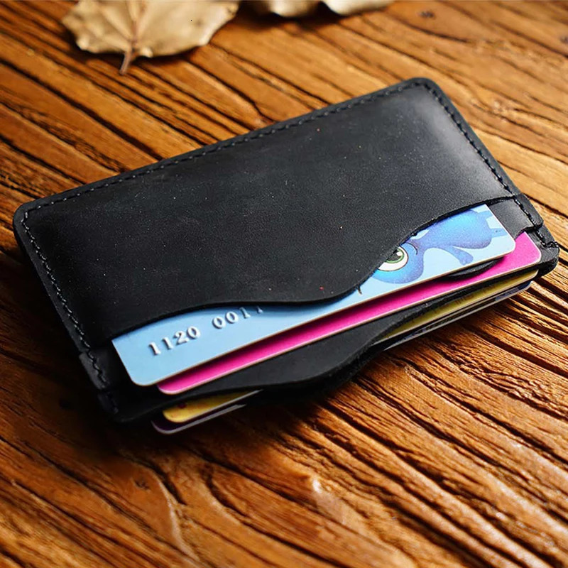 Vintage Crazy Horse Leather Wallet - Handmade Top Layer Cowhide Card Holder for Women/Men Compact Card Collection Organizer 250528