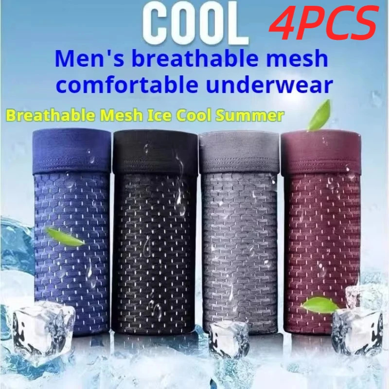 4pcs/lot Mens Underwear Men Boxer Shorts Ice Silk Mesh Boxershorts Plus Size Panties Summer Sexy Breathable Underpants 40-100KG 250530
