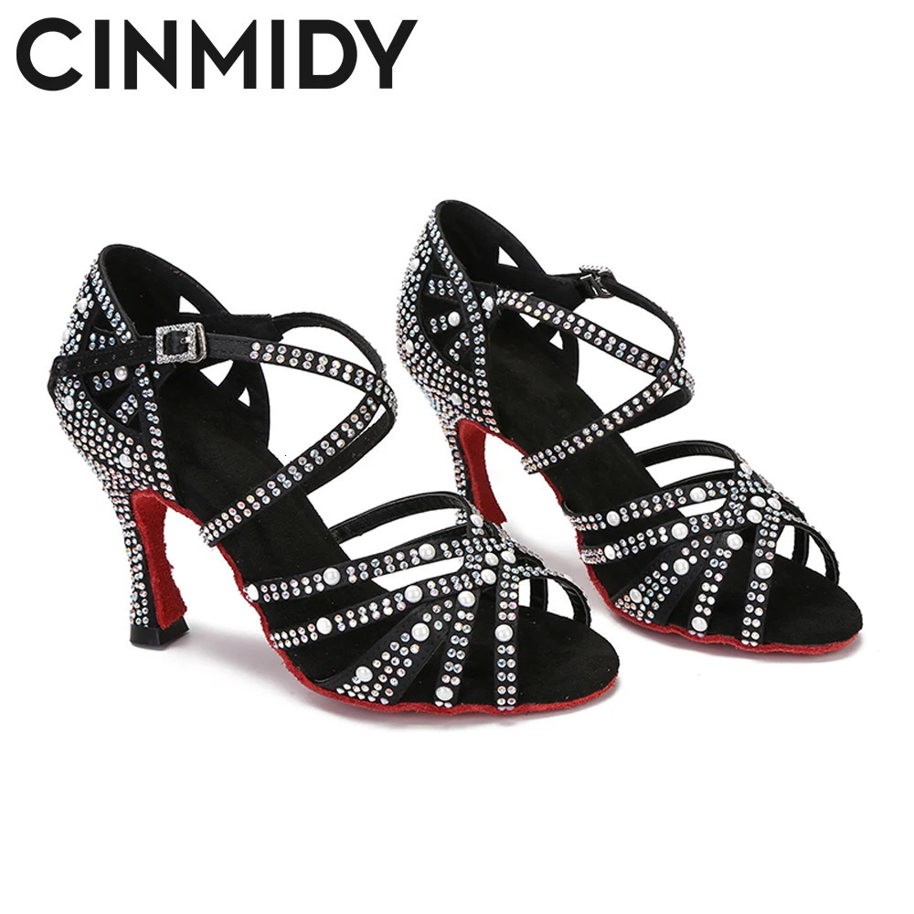 CINMIDY Latin Dance Shoes Ballroom Dancing Shoes Salsa Training Party High Heels Womens Wedding Shoes With Rhinestones 250528