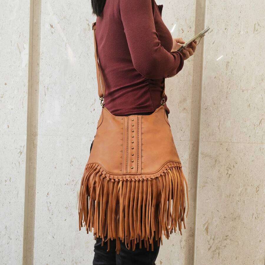 Vintage Women Handbags PU Leather Tote Tassel High Qualtiy Chain Shoulder Bag National Style Gifts Satchel