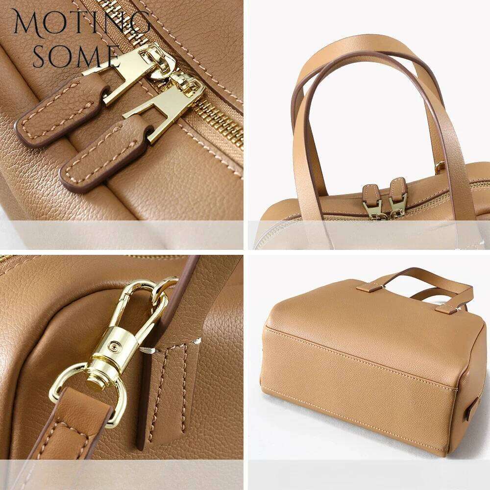 Motingsome Bag For Women First-Layer Cowhide Bobe Bags Lady Commuter Shoulder Messenger Retro Bowling Handbag