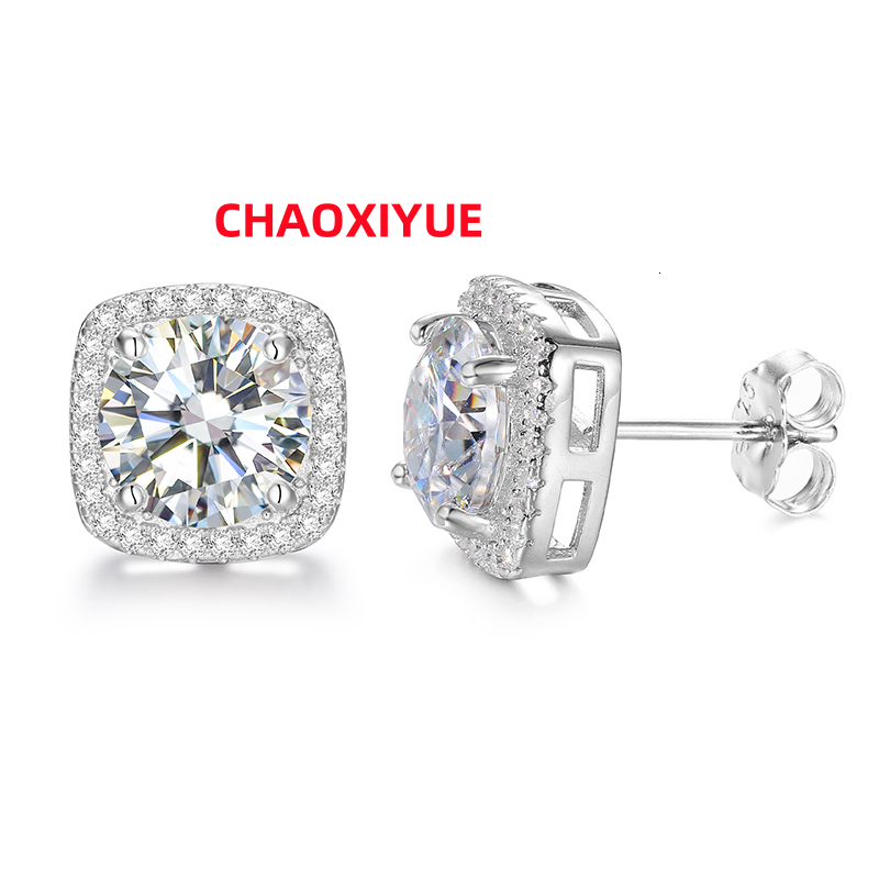 Wholesale High Quality New Fashion Hip Hop 925 Sterling Silver Iced Out Moissanite Square Stud Earrings