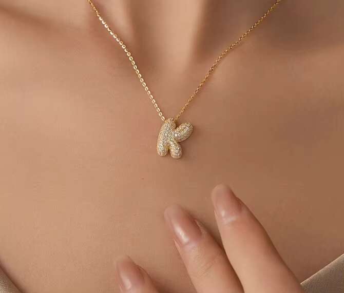 925 Sterling Silver Bubble Letter Necklace for Female Super Flash Full Diamond Balloon Pendant Zircon Hip Hop Clavicle Gift