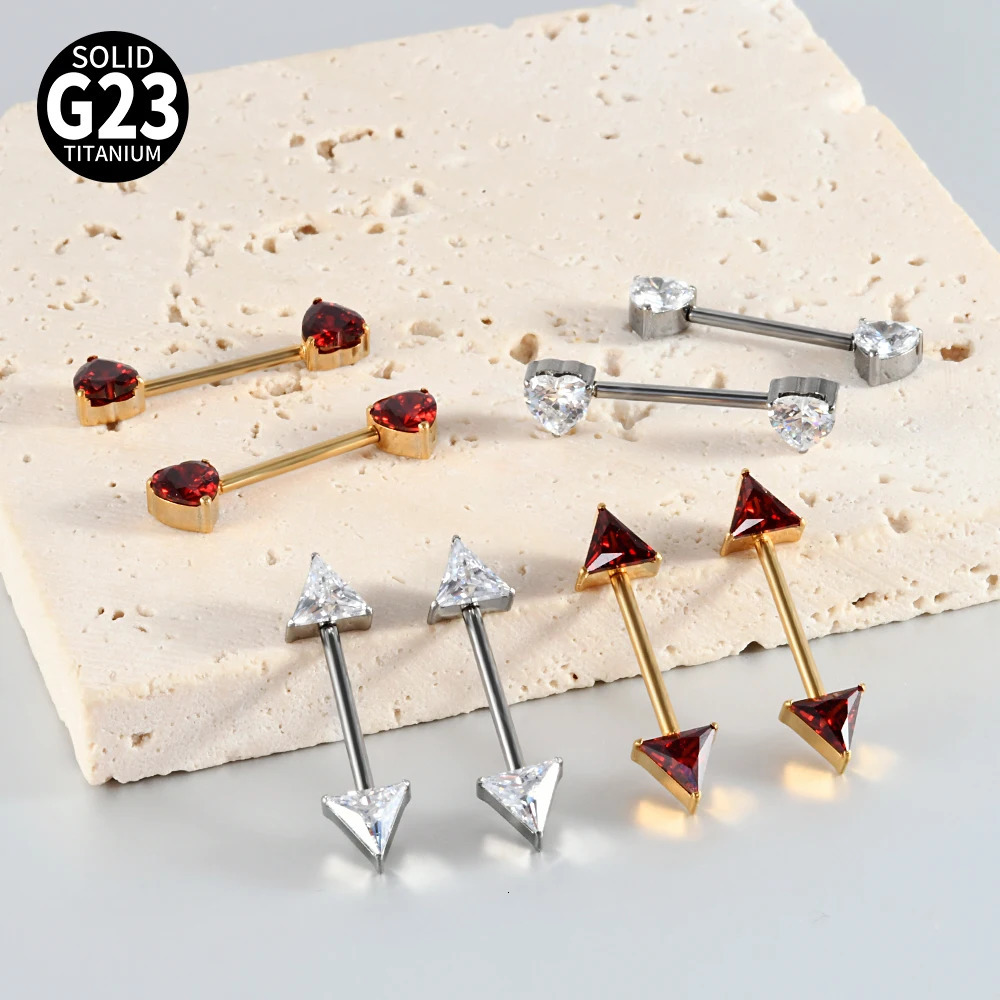 1/2/6PCS 36 Alloy Sword Nipple Barbell Ring Round Triangle Heart CZ Zirconia 14g Internal Threaded Nipple Stud 250526
