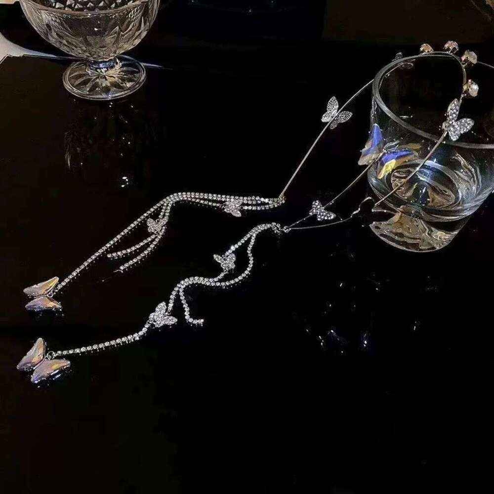Glitter Girls Hoop Korean Style Shining Rhinestone Headband Butterfly Tassel Hairpin Exquisite Jewelry Hair Accessories