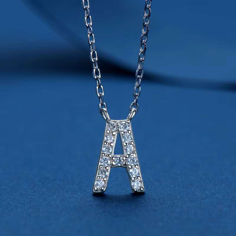 Charm Pendant 1.4mm D Color Moissanite Diamond Necklace Initial 26 Letter Name Necklace Silver for Women Kids Girls