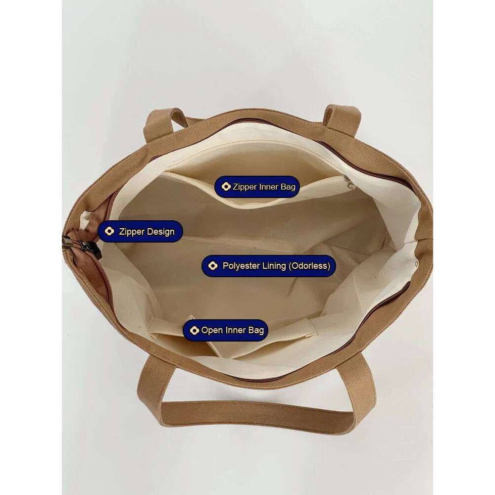 Hylhexyr Canvas Shoulder Bag Large Capacity Outdoor Shopping Bags College Student Simple Handbag With Zipper For Women