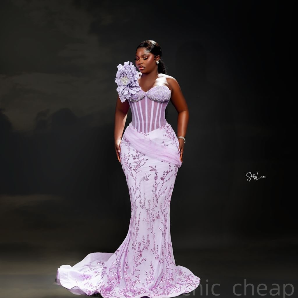 Mermaid Lilac Illusion Prom Dresses 2025 Flower Beaded Sequined Evening Formal Party Second Birthday Engagement Gowns Plus Size Dress For Special Occa