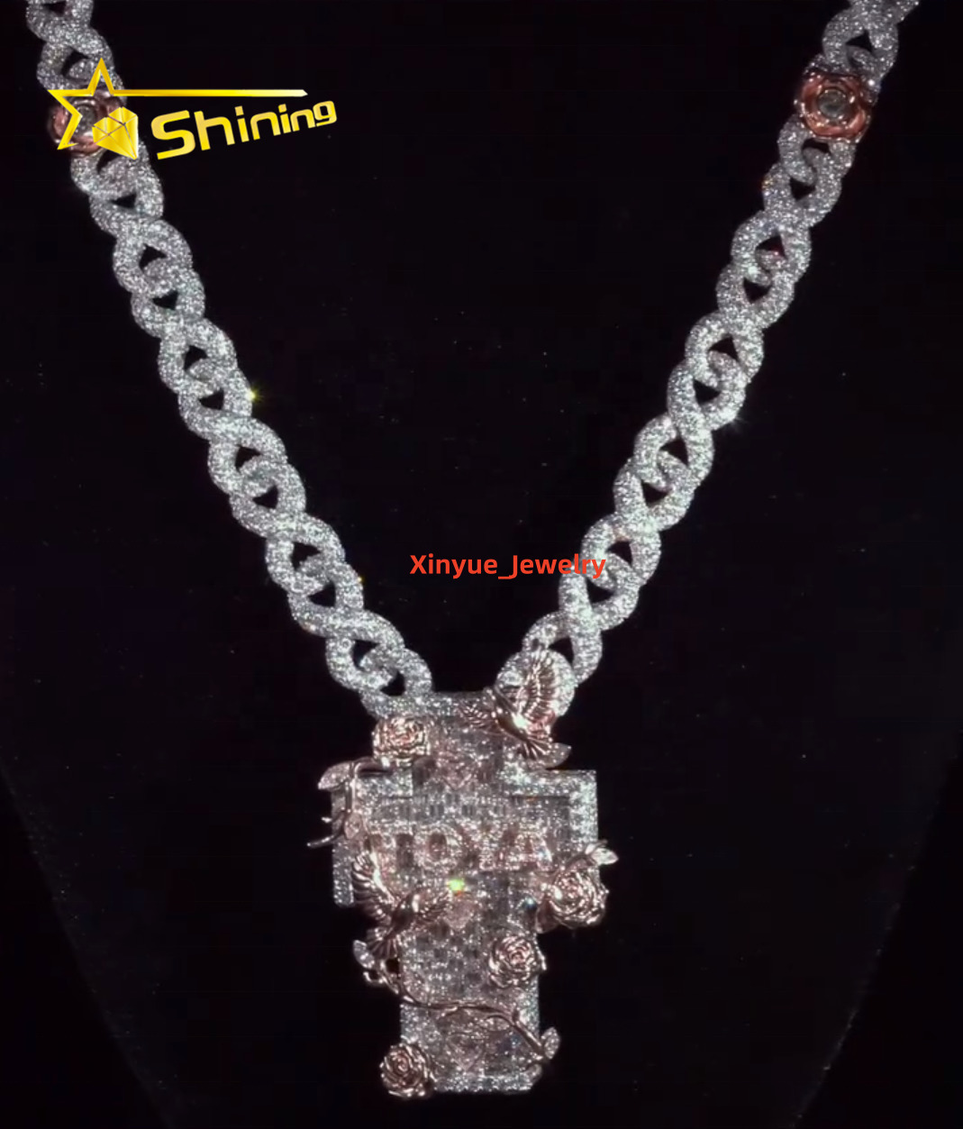 Trendy New Arrivals Custom Cross Pendant Necklace Charms Rapper 925 Sterling Silver VVS Moissanite Diamond Hip Hop Men Jewelry