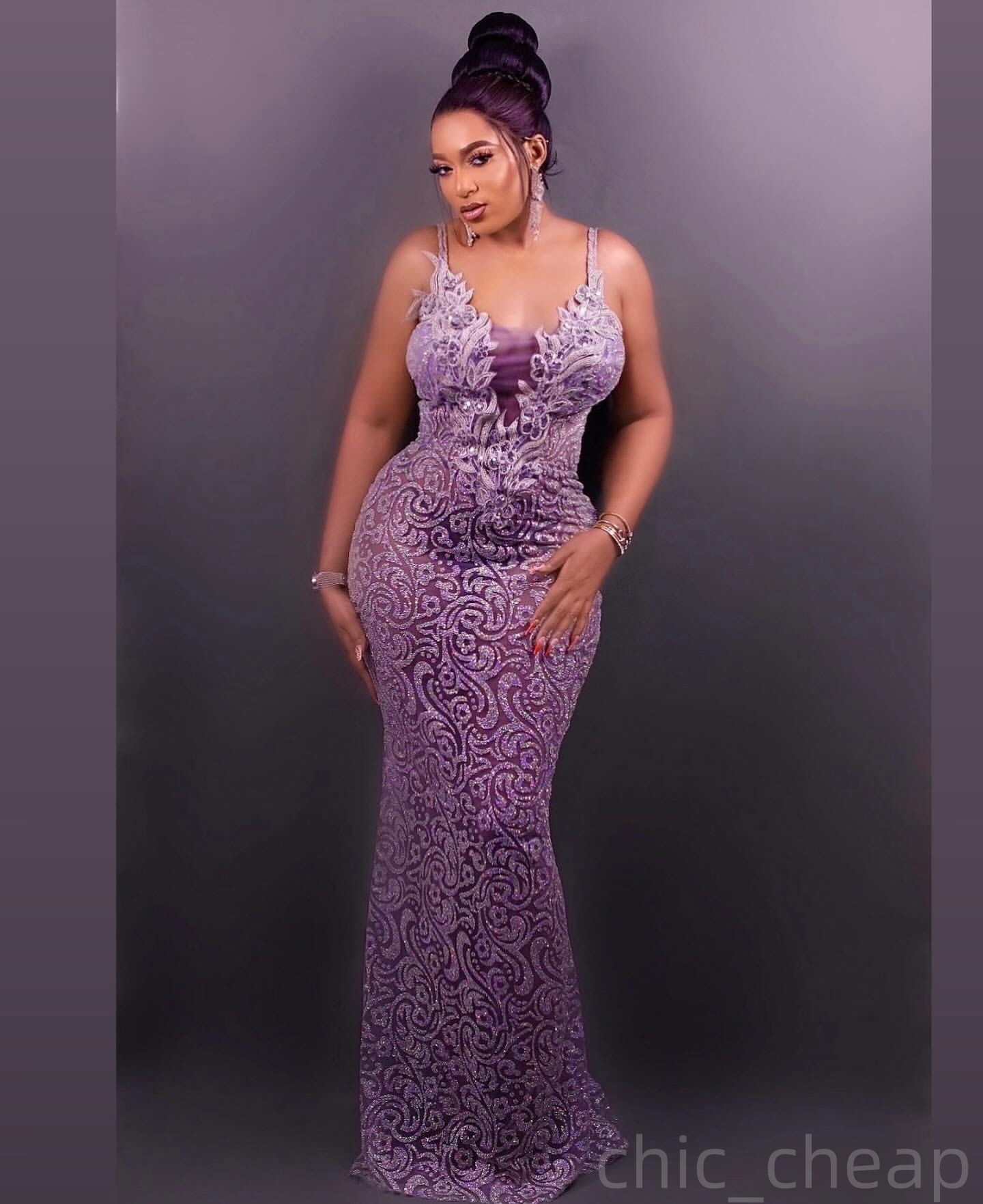 Mermaid Lilac Prom Dresses 2025 Lace Sequined Spaghetti Vintage Evening Formal Party Second Birthday Engagement Gowns Plus Size Dress For Special Occa