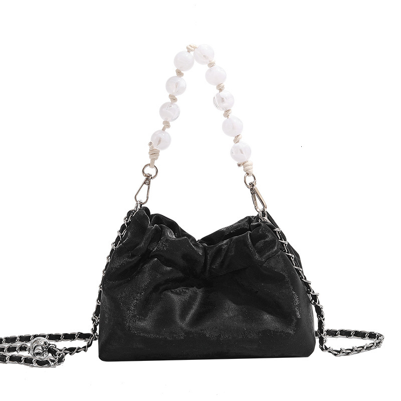 designer National Style New Chinese Style Pleated Chain Bag Cloud Bag Silver Bag 2025 New Single Shoulder Crossbody Bag Pearl Dumpling Bag