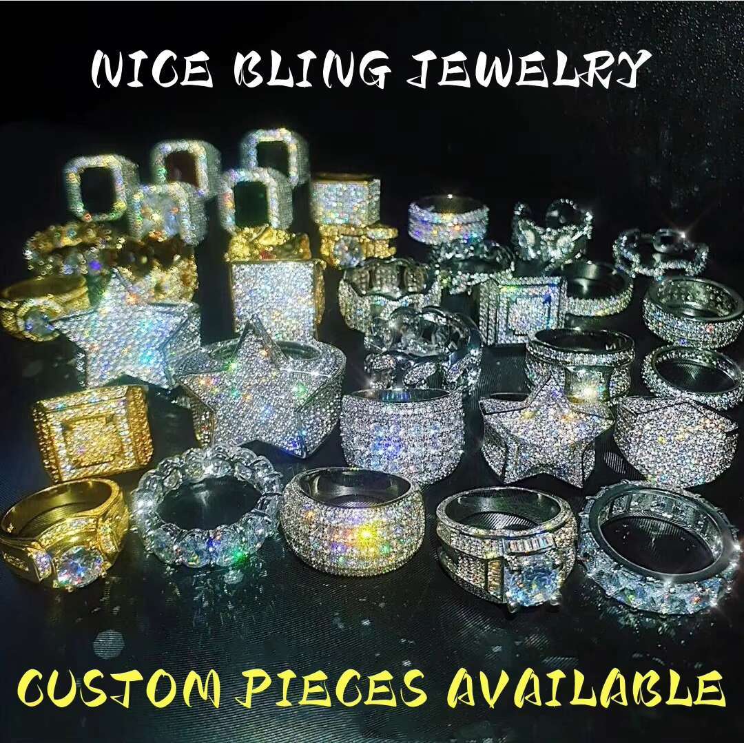 Luxury Men Hip Hop Moissanite Diamond Rings Iced Out 925 Sterling Silver Lab Diamond Engagement Rings