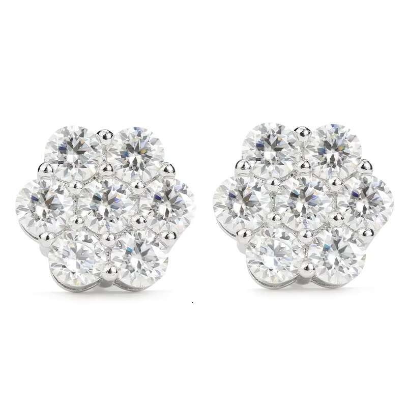 Cluster FlowerS 925 VVS Moissanite Earrings Mens Hip Hop 925 Sterling Silver Moissanite Stud Earrings With Certificate