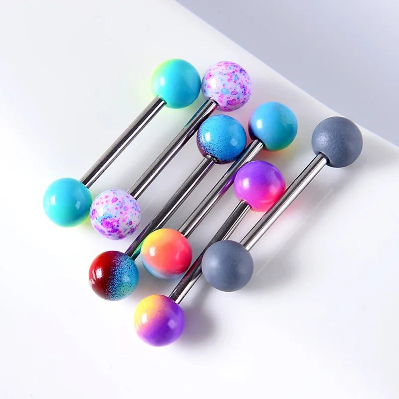 6PCS Stainless Steel Glorious Tongue Ring Bulk 14G Nipple Piercing Bar Lot Glitter Tongue Piercing Set Barbell Piercing Jewelry 250526