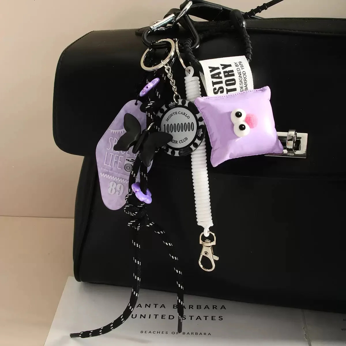 product Cute little bear butterfly apple Pendant starfish Black Eight Backpack pendant Key Chain 250530