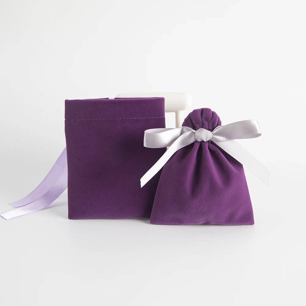 10pcs Bulk Purple New Jewelry Gift Candy Display Packing Storage Bags For Wedding Travel Drawstring Dust Veet Ribbon Pouches