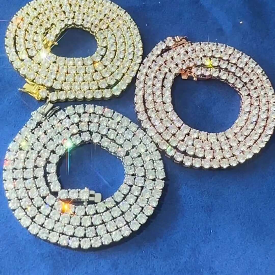 925 Sterling Silver Moissanite Necklace Hiphop Jewelry Ice Out Diamond VVS Moissanite Tennis Link Chain