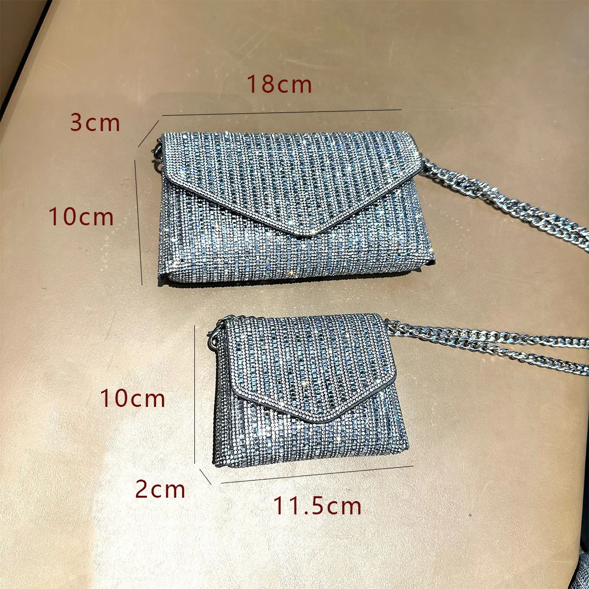 JIOMAY Rhinestones Bag for Women Mini Purses and Handbags Clutch Wallets Ladies PU Leather Chain Party Evening Shoulder Bag 250528