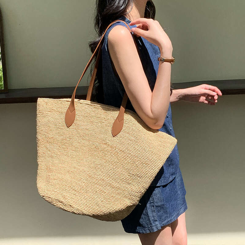 Straw Beach Tote Handmade Raffia Woven New Large Capacity Shoulder For Women Beach Vacation Style Tote Bag Crossbody Bag