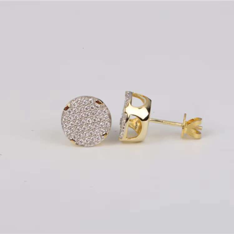 New Bling Gold Plated Moissanite Diamond Earring S925 Silver Round Stud Earrings Hip Hop CLuster Earring for Women Men