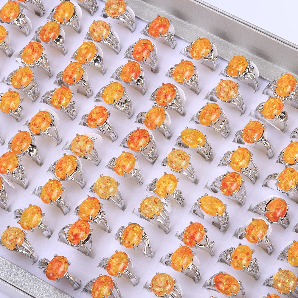 Mixed Sizes 20 Pcs/Lot Womens Charm Amber Natural Stone Rings Party Festival Gifts 250526