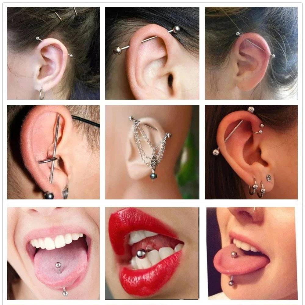 5/10PCS G23 Piercing Long Industrial Barbell Ring Tongue Nipple Bar 14G 16G Internal Thread Ear Cartilage Body Jewelry 250526