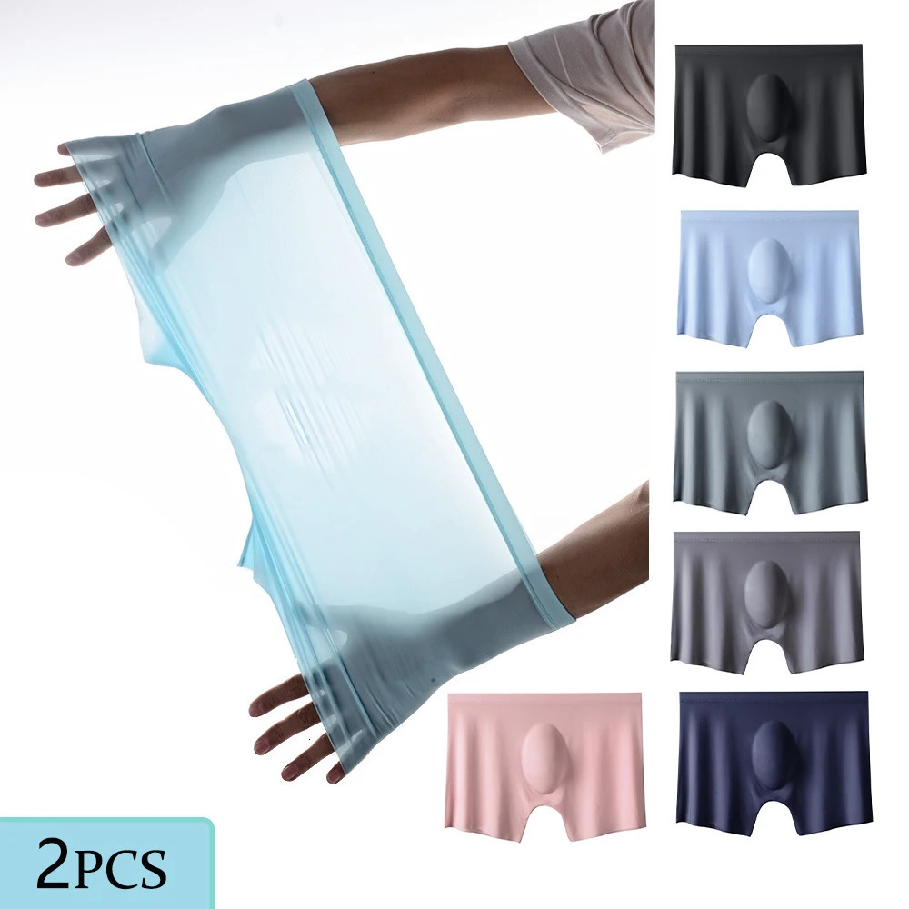 2Pcs Men Panties Mens Ice Silk Boxers Seamless Sexy Underwear Man Ultrathin Breathable Boxer Shorts Male Underpants Boxershorts 250526