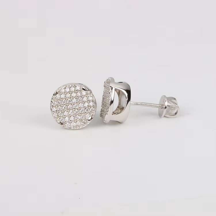 New Bling Gold Plated Moissanite Diamond Earring S925 Silver Round Stud Earrings Hip Hop CLuster Earring for Women Men