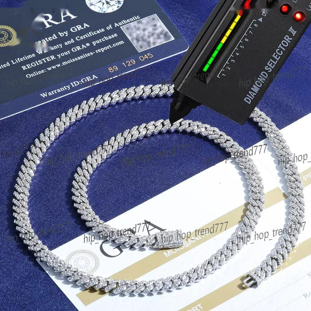 Hight Quality 6MM VVS Moissanite k Hip Hop Jewelry Women White Gold Sier Cuban Chain Necklace For Gift