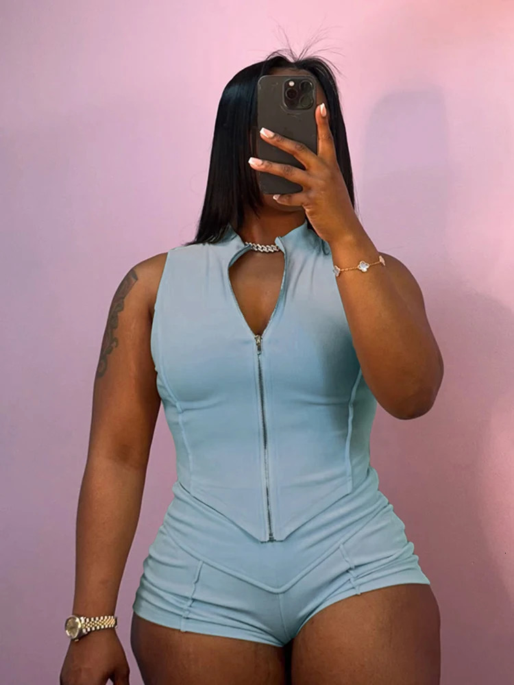 kliou Casual Summer Women Shorts Set Solid Active Irregular Zip-up Tank TopsStretch Bottoms Mujer Basic Matching Street 2 Piece 250527