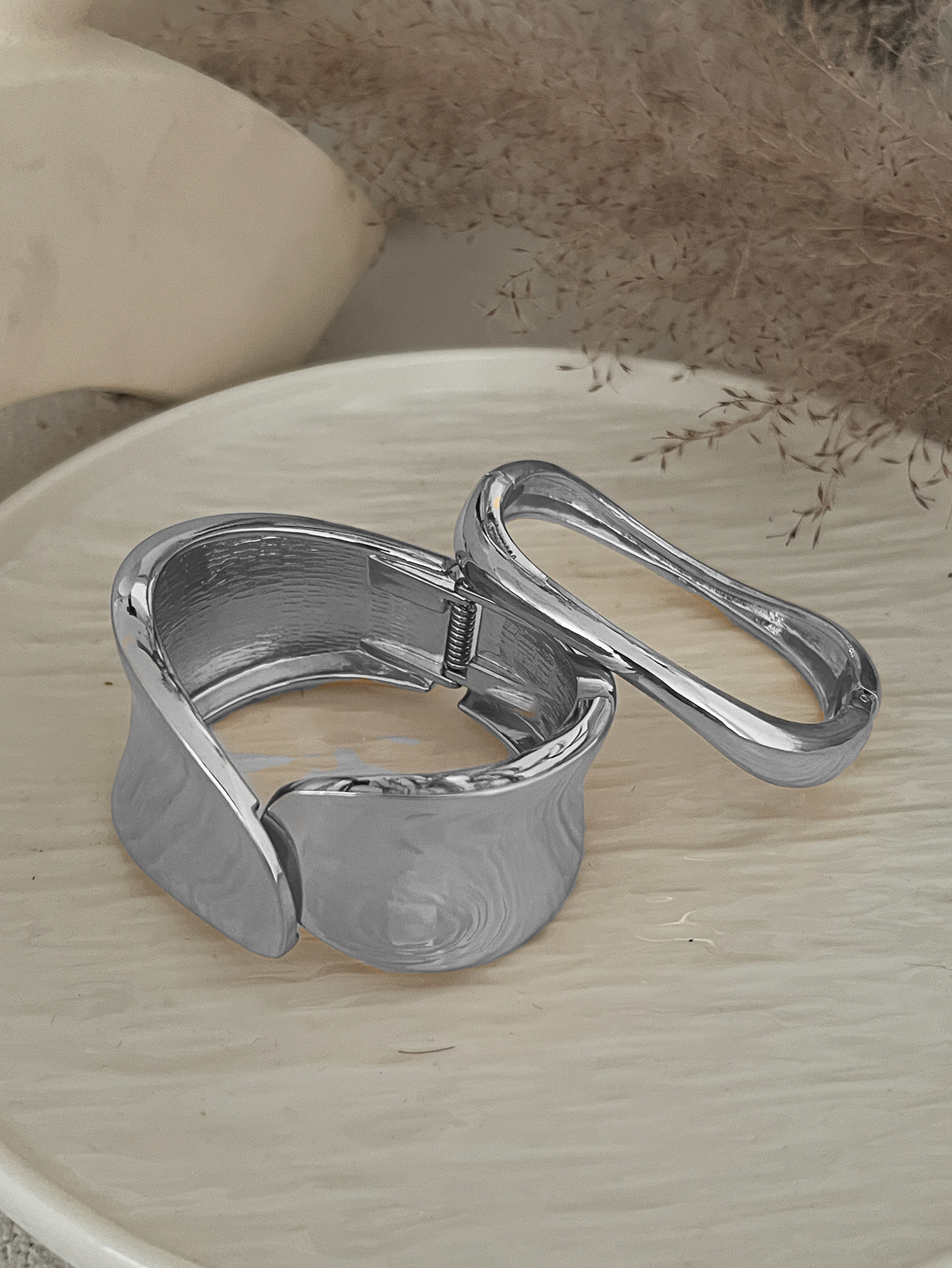 Women Edgy Punk Inspired Chunky Concave Glossy Open Cuff Bracelet Trendy Minimalist Statement Bangle
