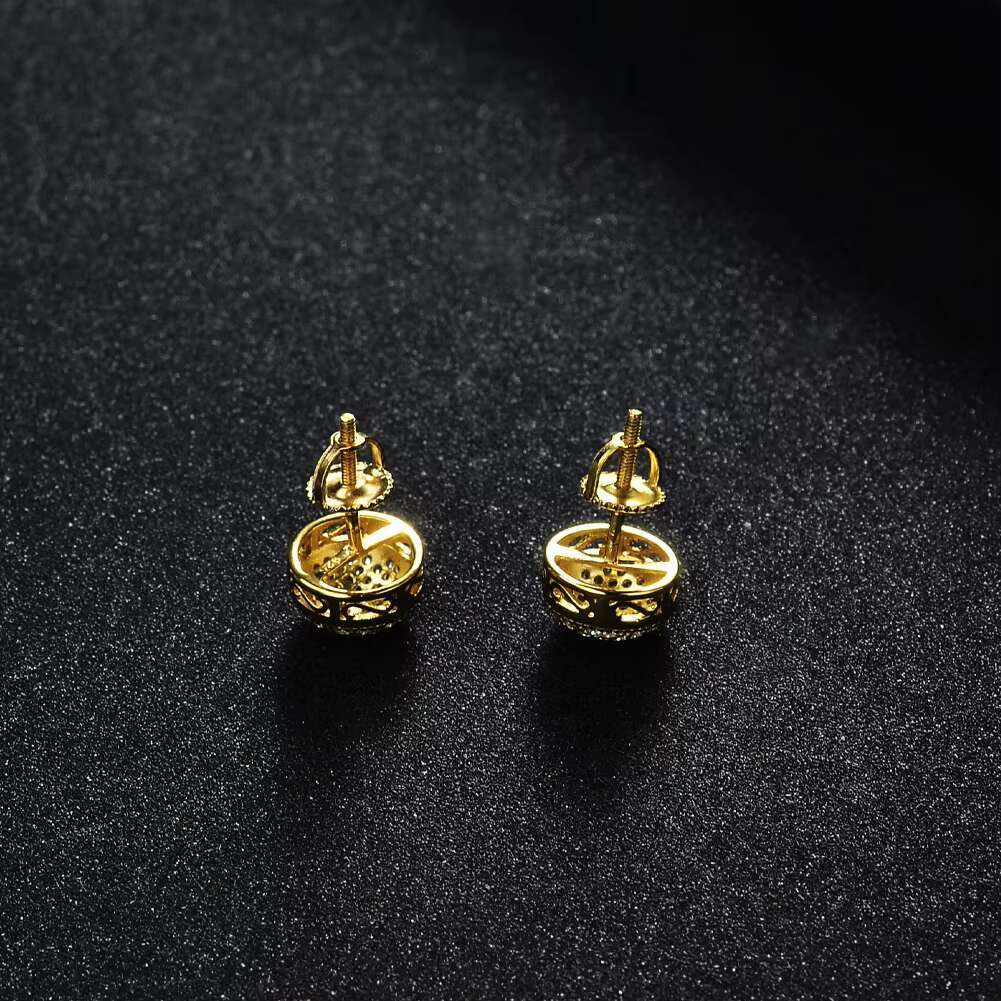 Hot Fine Jewelry Pure 18K Gold Plated 9mm VVS Moissanite Diamond 925 Silver Circle Round Studs Earrings for Men