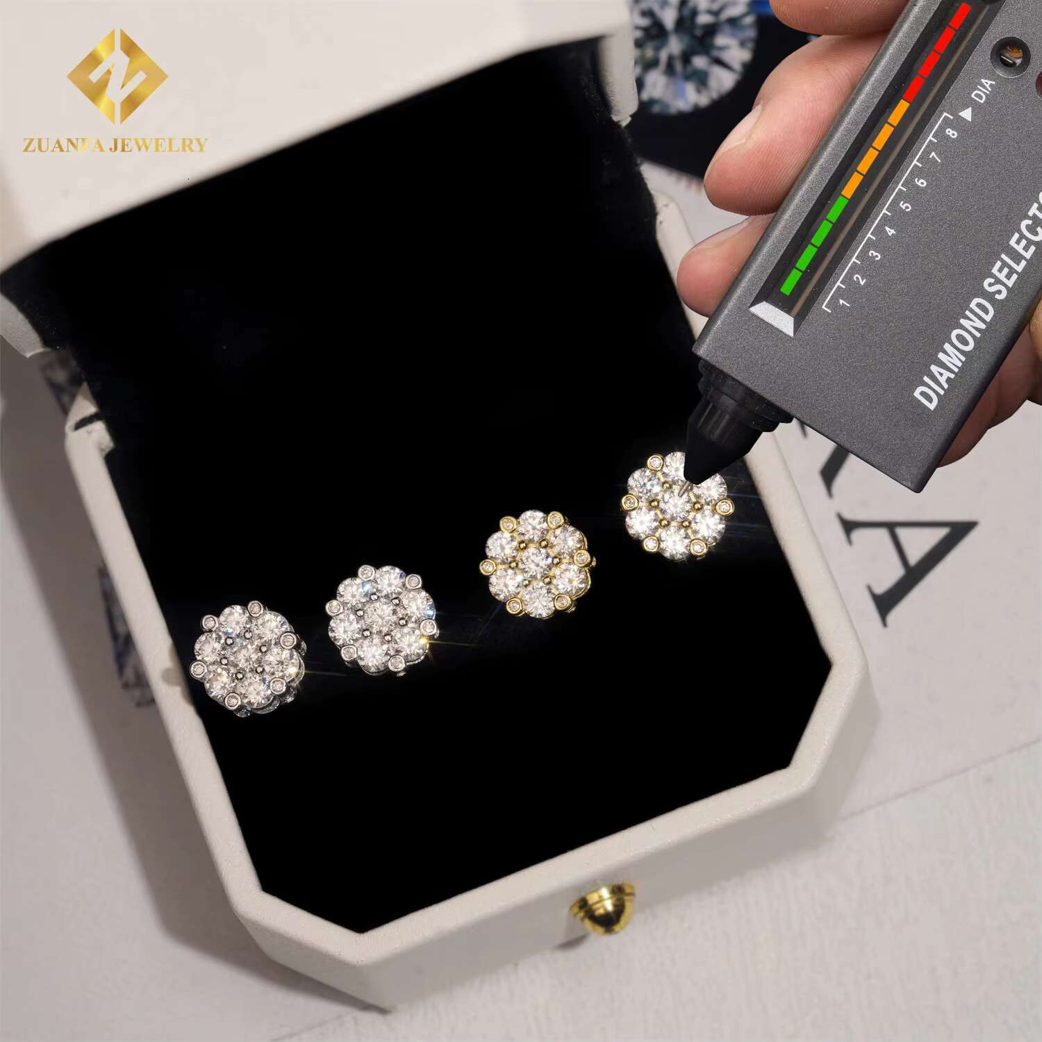 GRA Certificate Round Diamond Hip Hop Jewelry Iced Out Ear Studs 925 Sterling Silver Moissanite Stud Earrings for Women
