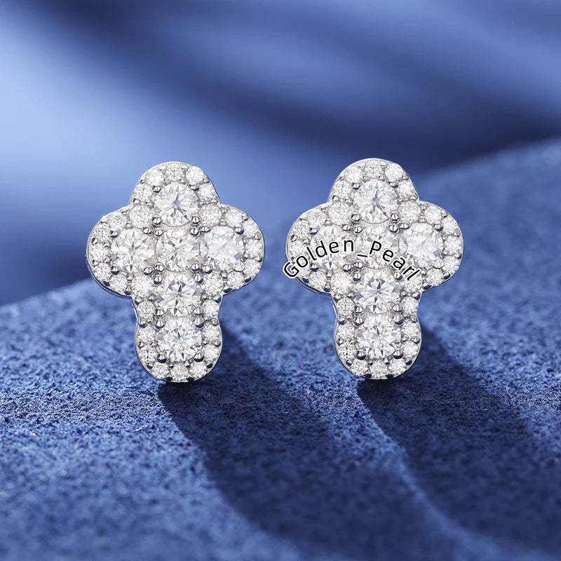 Stylish 925 Sterling Silver VVS Moissanite Diamond Cross Stud Earrings with 18K Gold Plating for Anniversary Fine Hip Hop Jewel