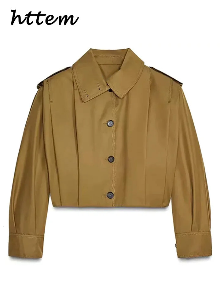 Street Womens Short Trench Coats Loose Lapel Single Breasted Long Sleeve Pleated Female Coat Spring Autumn Lady Outwear 250527