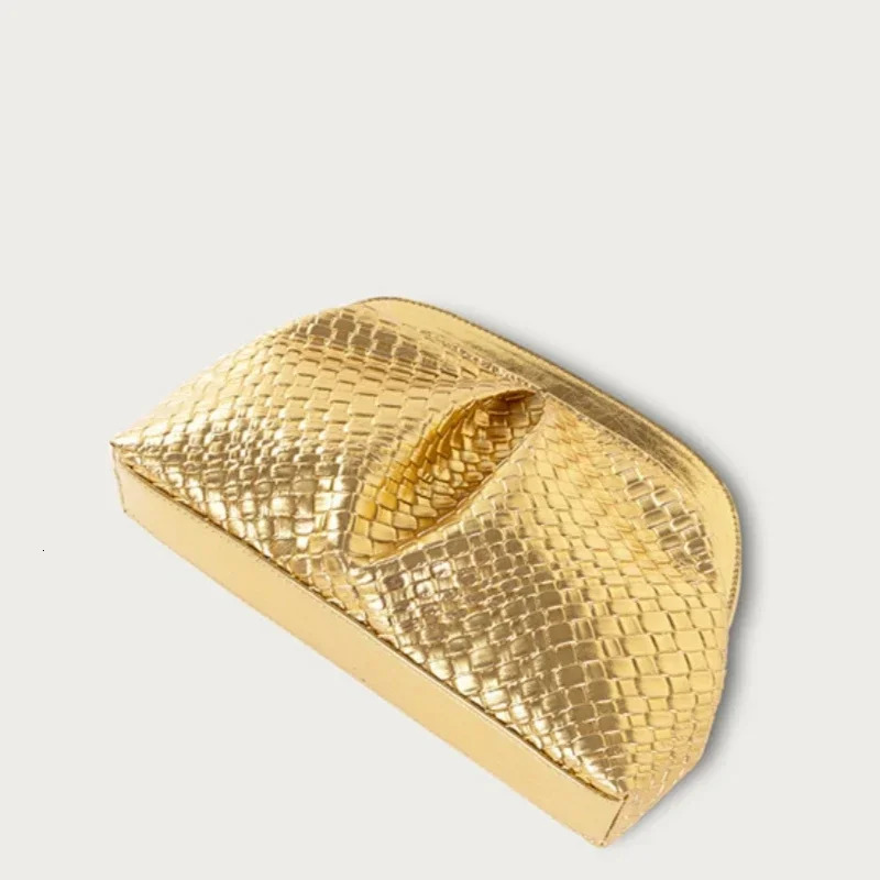 Meet You Autumn Gold Clutch Bag Pleated Plaid Woven Evening Bag Wedding Party Christmas Shoulder Bag Female 250528