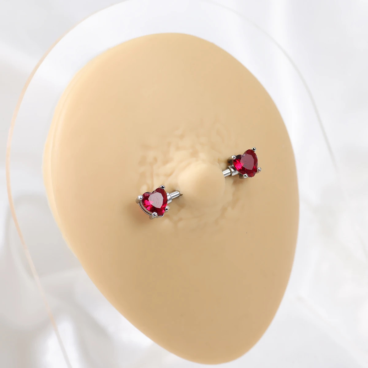 6 pcs colored heart-shaped cubic zirconia decorative nipple piercing ring jewelry stainless steel wearing rod for womens 250526