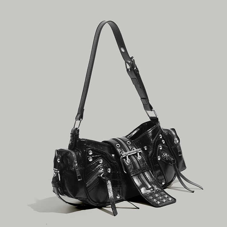 designer Cross-border New European and American Retro Fashion Handbag Niche Design Hot Girl Y2K Single Shoulder Commuter Crossbody Motorcycle Bag