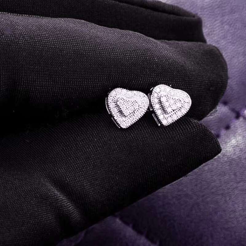 8MM Heart Shaped Moissanite Cluster Stud Earrings D Color 925 Sterling Silver Hip Hop Style for Women Men Pass Diamond Tester