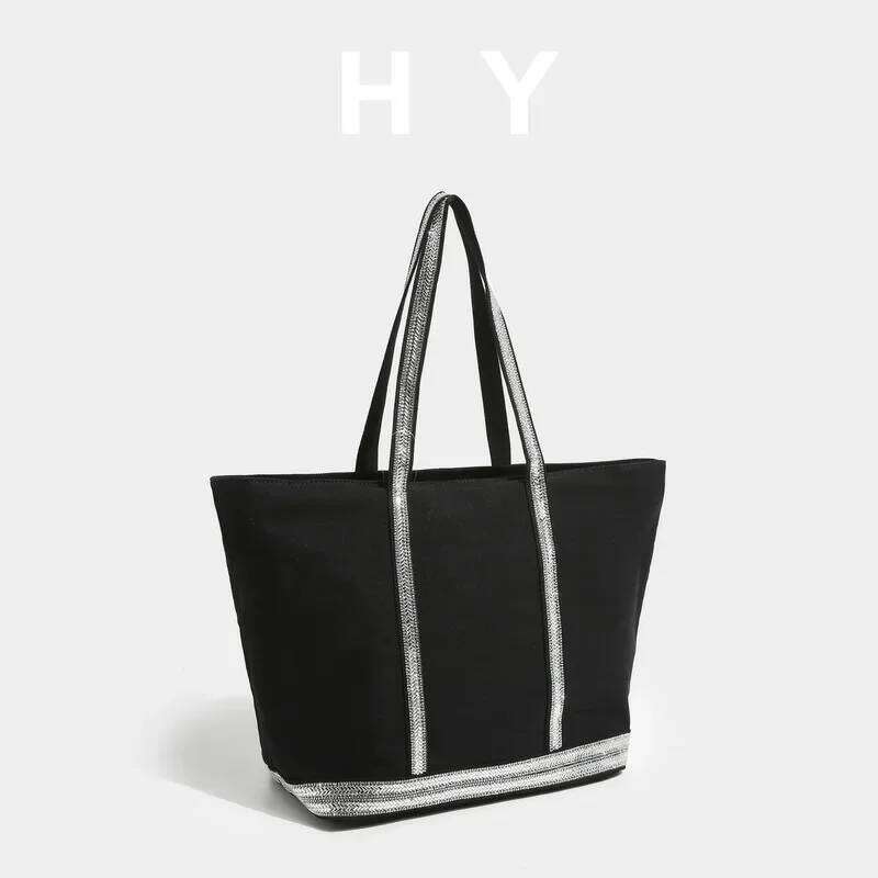 Cross-Border Canva New Casual Versatile Student Women's Simple Shoulder Bag Polyester Lining Zipper Opening