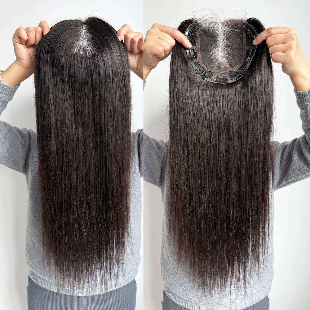 Human Topper Closure Silky Straight Remy European Soft Lace Top Breathable Bleached Knots Baby Hair with Clips in