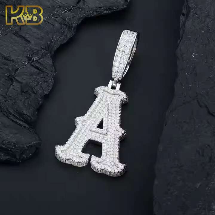 Custom Hip Hop ABD Letter Pendants 925 Sterling Silver Moissanite Initial Pendant for Women/Men