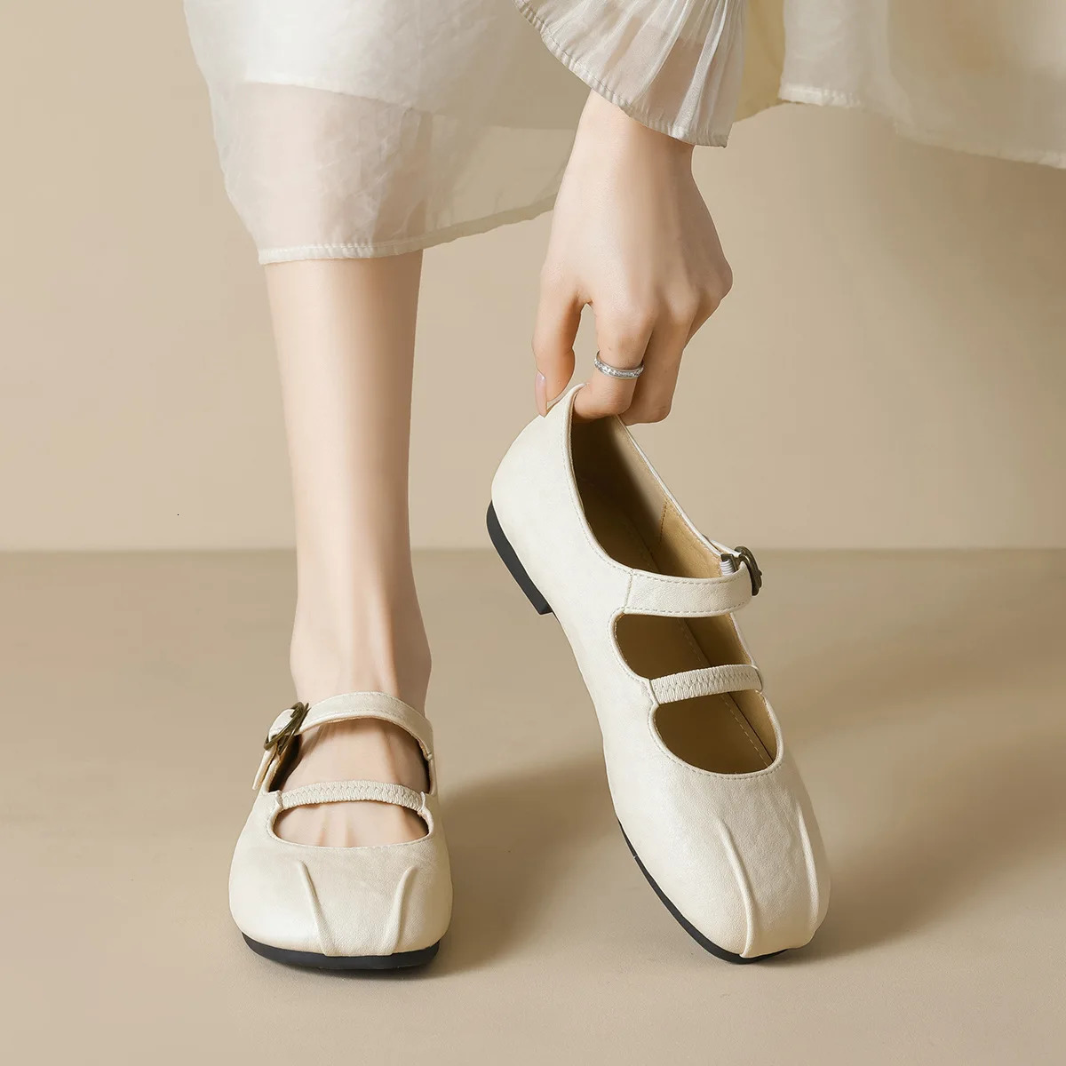 spring womens outerwear shoes Round toe Mary Jane shoes Ladies casual flat shoes Work boat shoes Large sizes 41-43 250528