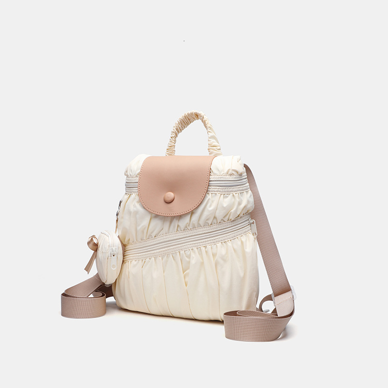 designer White Button Cloud Backpack for Women, College Style Small School Bag, Campus Commuter Travel Backpack, Cute Sweet Girl Bag