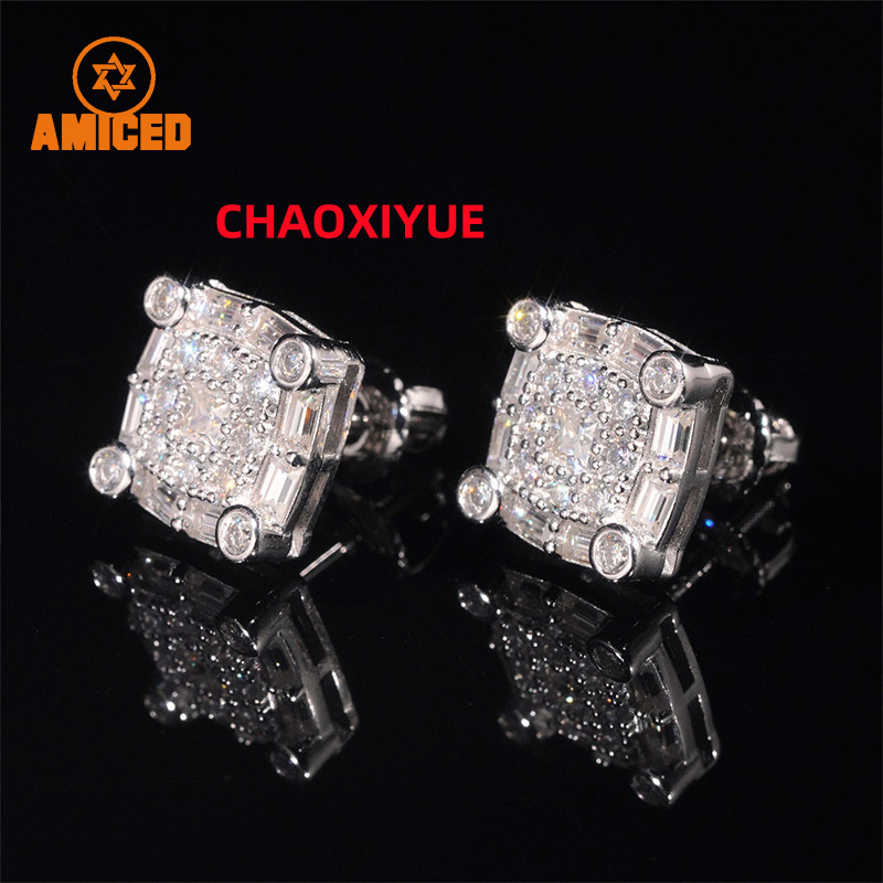 Custom VVS Diamond Moissanite Stud Earrings 925 Sterling Silver Round Diamond White Gold Plated Ear Studs Fine Jewelry Gift