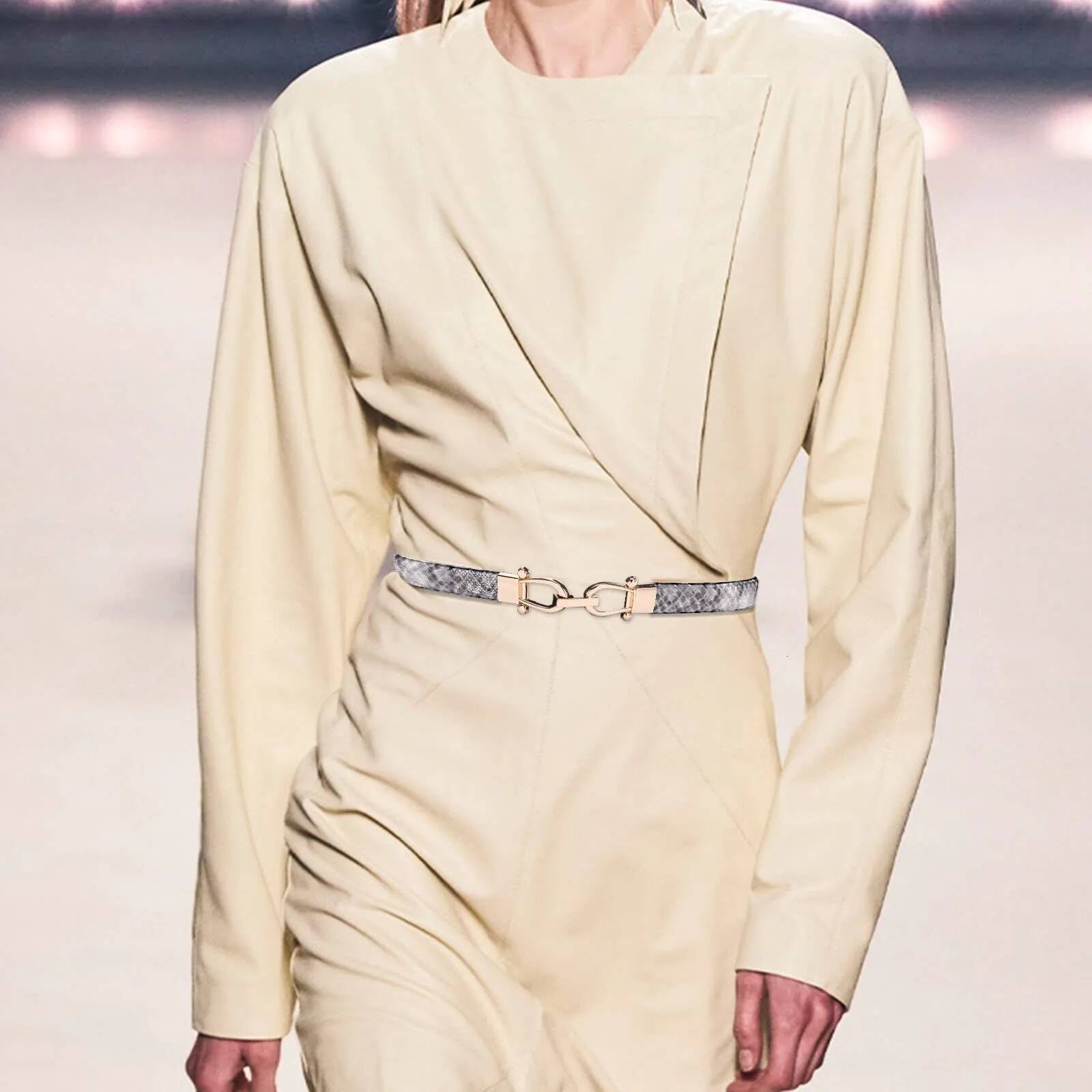 Women Skinny Leather Solid Color Alloy Turn Lock Adjustable Waistband Thin Waist For Dress Jeans Coat Dark Belt