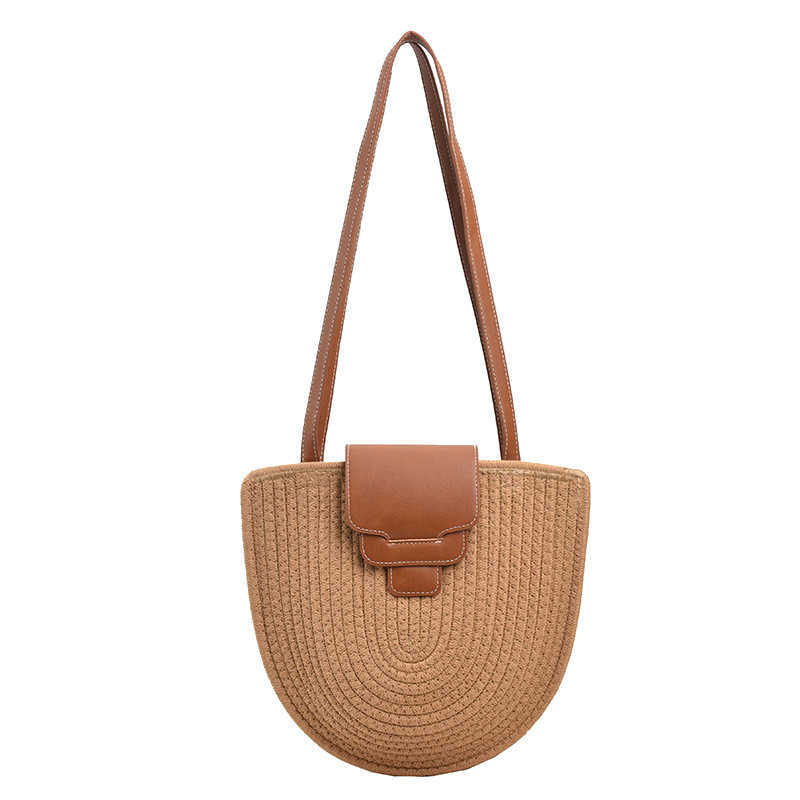 New Fashion Cotton Rope Large Capacity Beach Straw Woven Holiday Woven Crossbody Bag Simple Cover Shoulder Bag