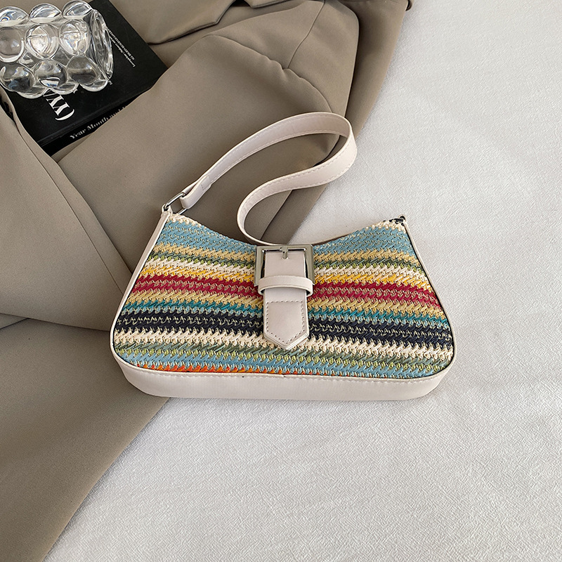 Korean Style Simple Rainbow Woven Bag Designer Shoulder Shopping Bag Shoulder Bag 2025 Free Shipping Summer New Fashion Underarm Personality Ins Style
