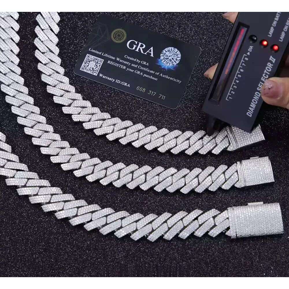Hip-hop jewelry designer chain necklace vvs 15mm wide 2 rows K chain moissanite platinum-plated sSIRE Si Er Cuba bracelet
