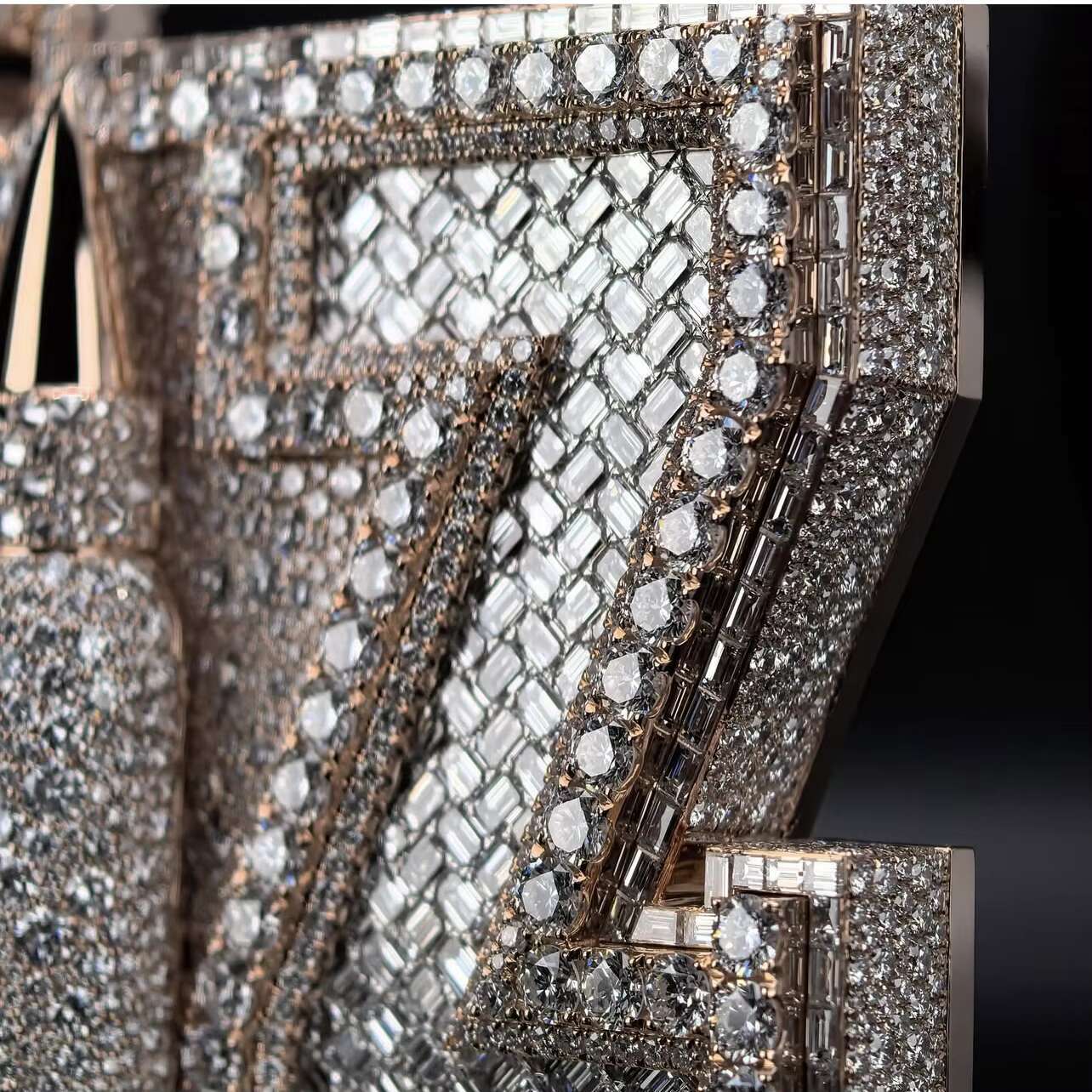 Baguette Mix Round Cut Custom Made 3 Letters Mosaic Setting Rose Gold Plated Moissanite Vertical Name Pendant